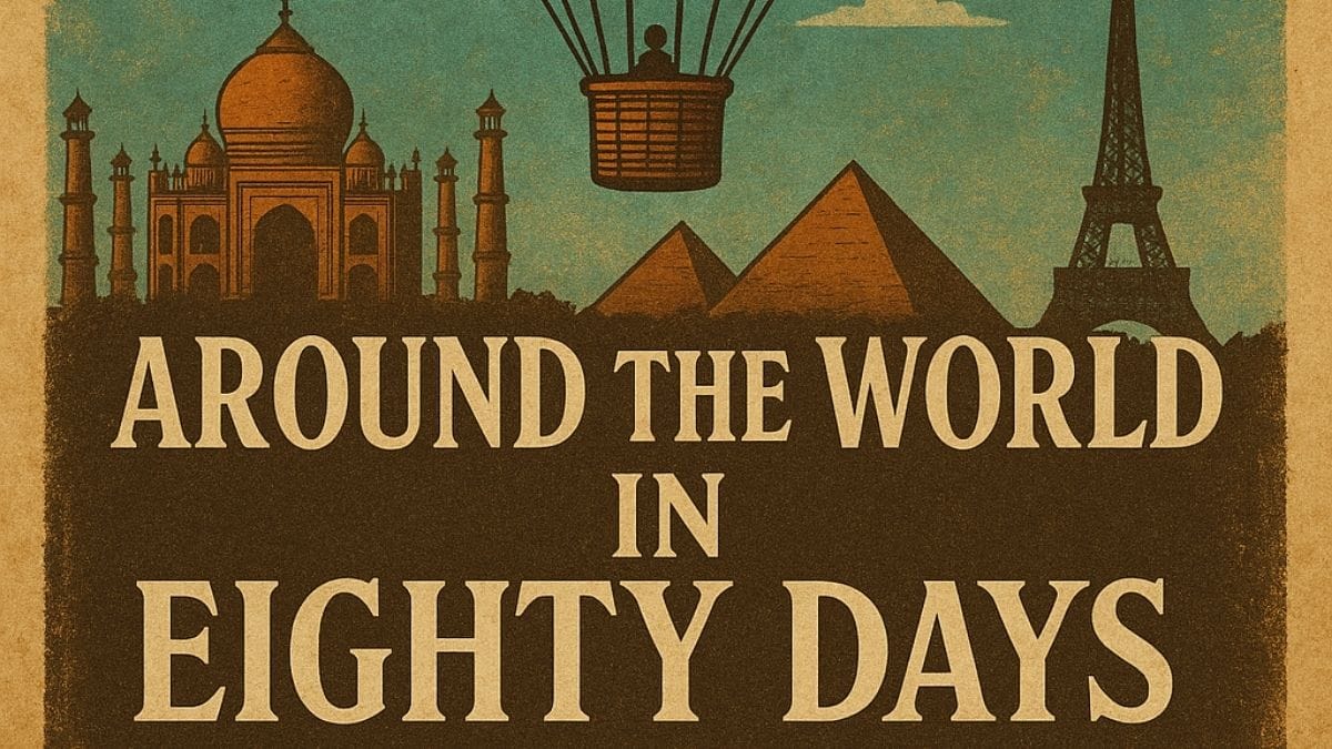 Around the World in Eighty Days by Jules Verne conceptual book cover