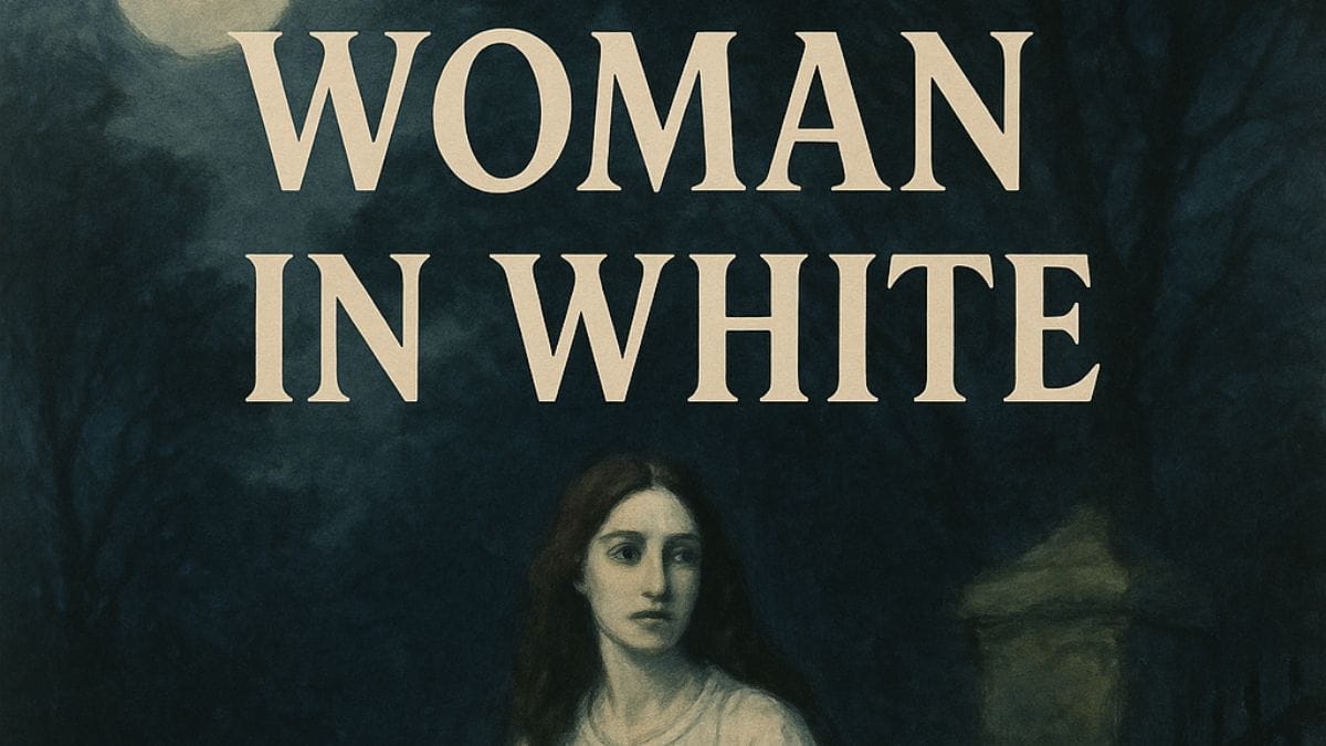The Woman in White by Wilkie Collins conceptual book cover