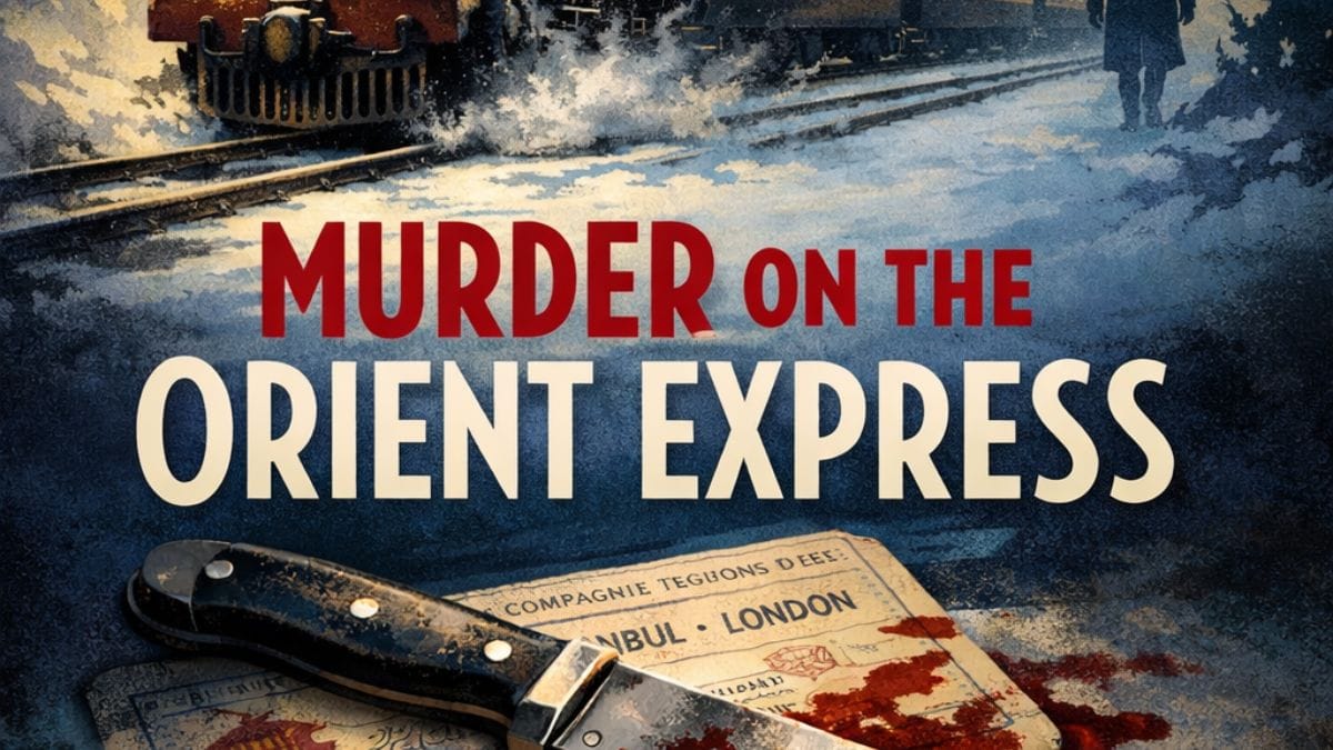 Murder on the Orient Express by Agatha Christie conceptual book cover