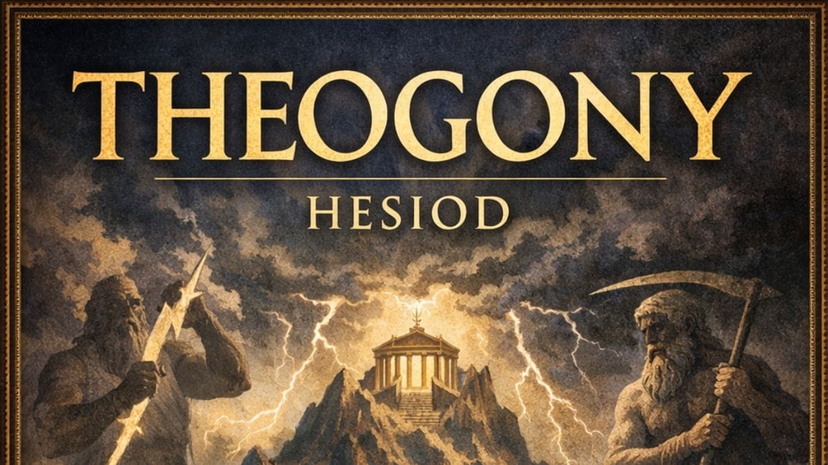 Theogony by Hesiod conceptual book cover